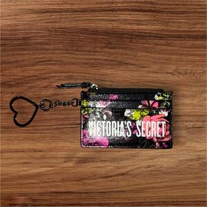 Victoria's Secret Black and Pink Floral Card Holder